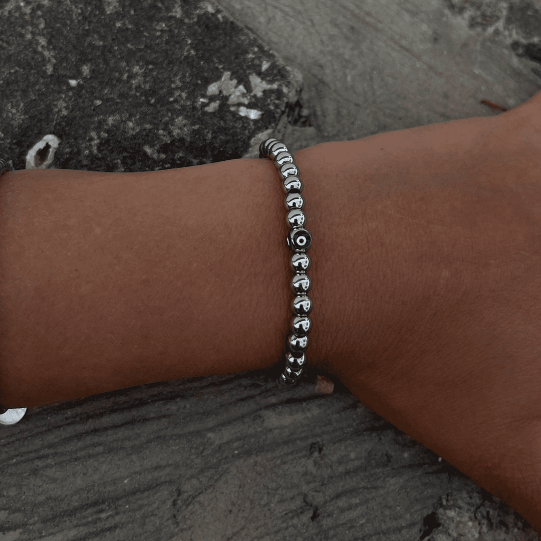 Evil Eye Bead Bracelet - White gold